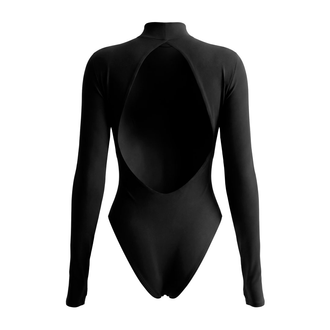 Long Sleeve Open Back Black