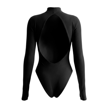 Long Sleeve Open Back Black